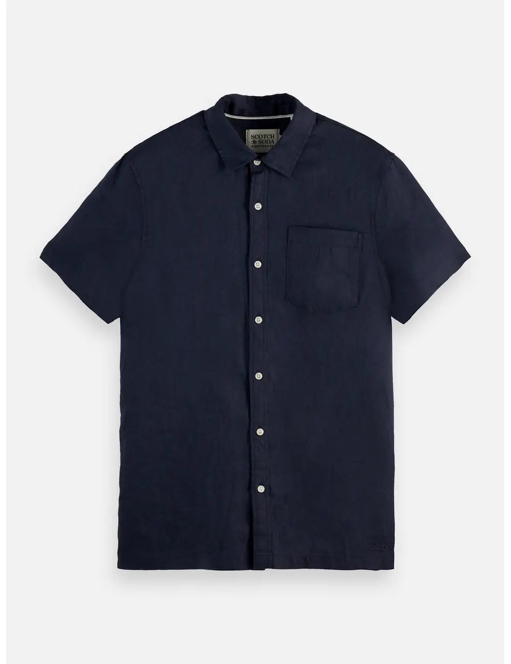 Linen Shirt Navy flat lay front view by Scotch & Soda