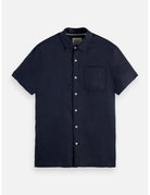 Linen Shirt Navy flat lay front view by Scotch & Soda