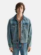 denim-trucker-jacket-with-contrast-panelling front view by Scotch & Soda