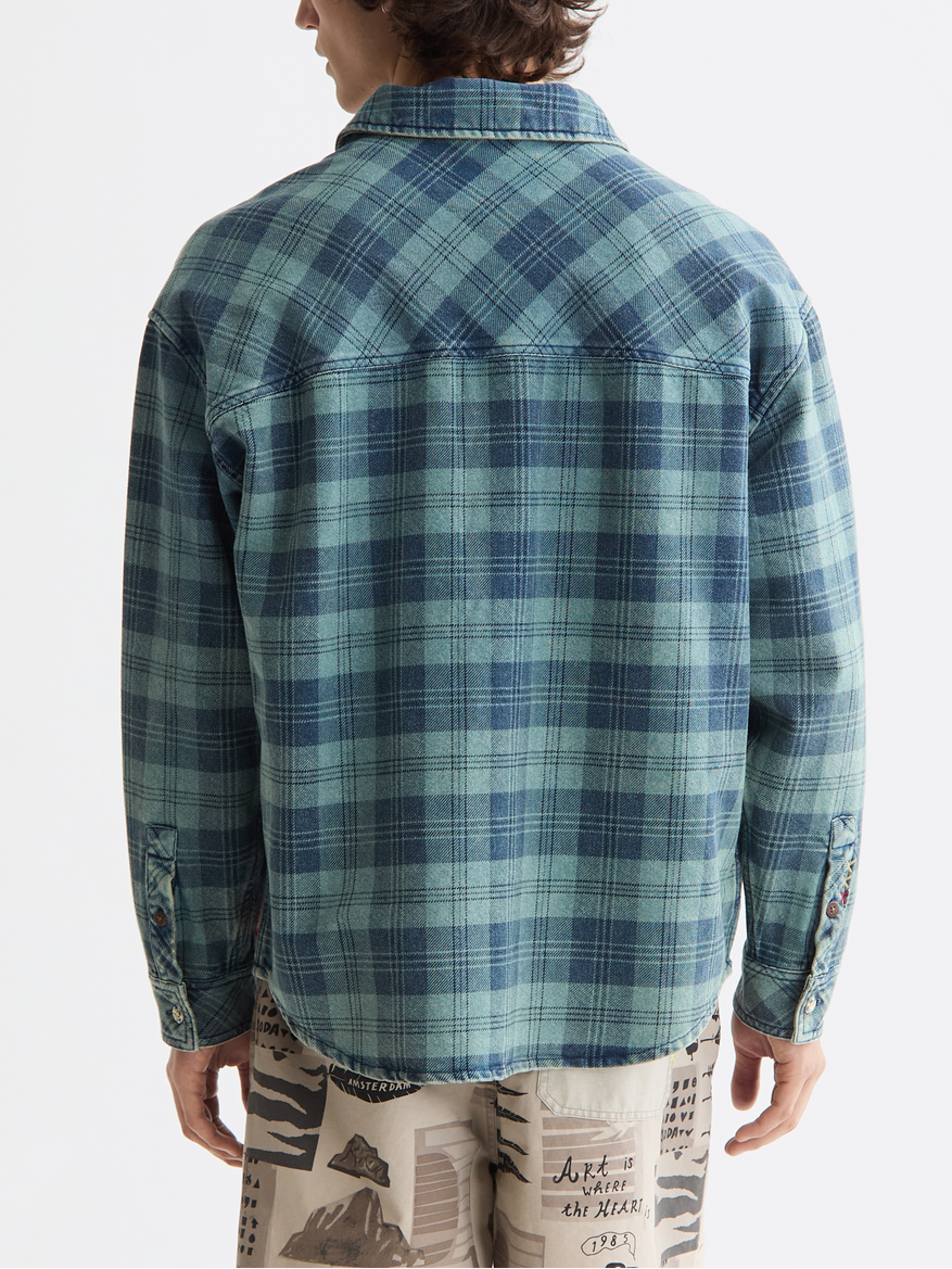 Washed denim checked overshirt