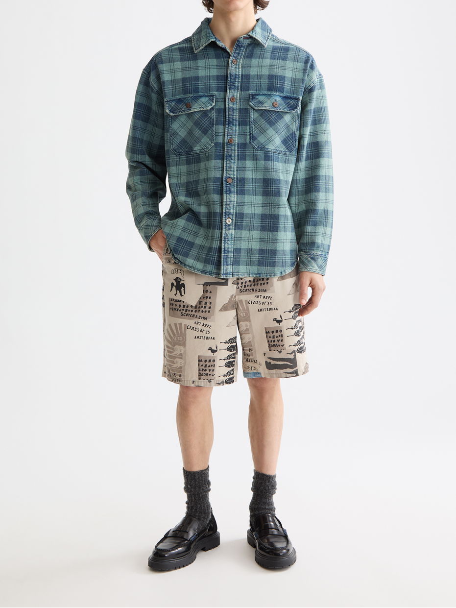 Washed denim checked overshirt