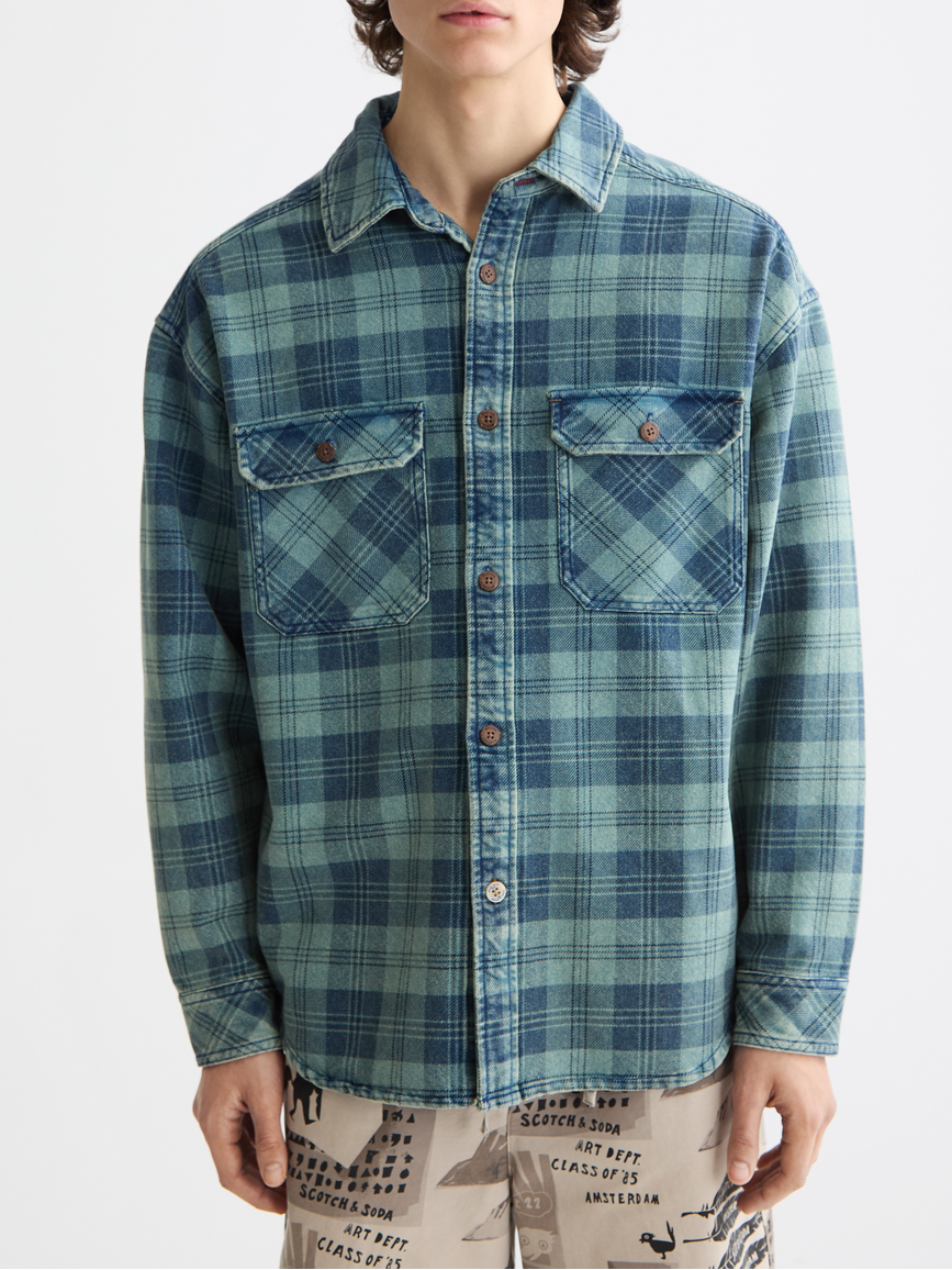 Washed denim checked overshirt
