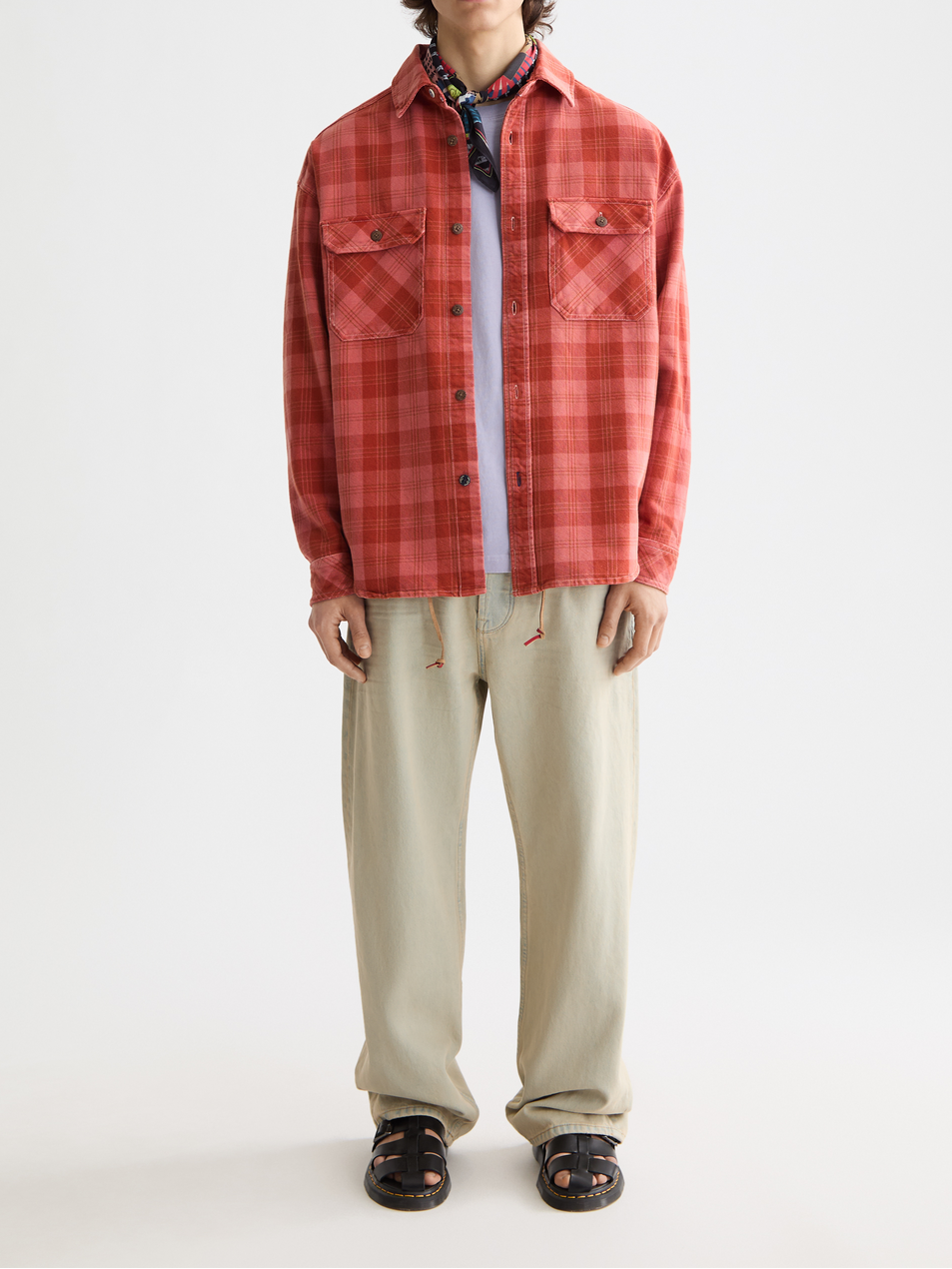 Washed denim checked overshirt