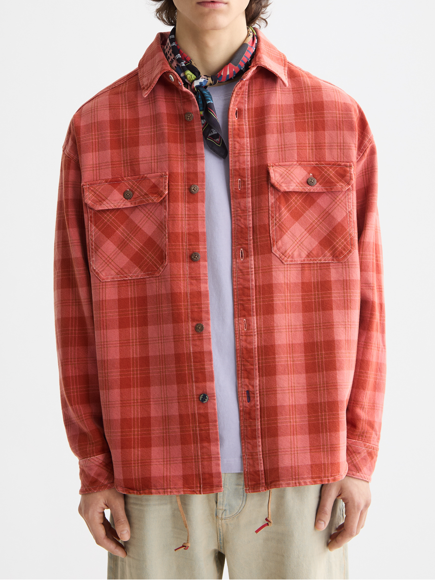 Washed denim checked overshirt