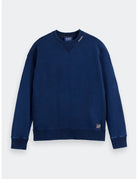 Indigo Crew Neck Sweat With Print Details front view showing fit and finish by Scotch & Soda