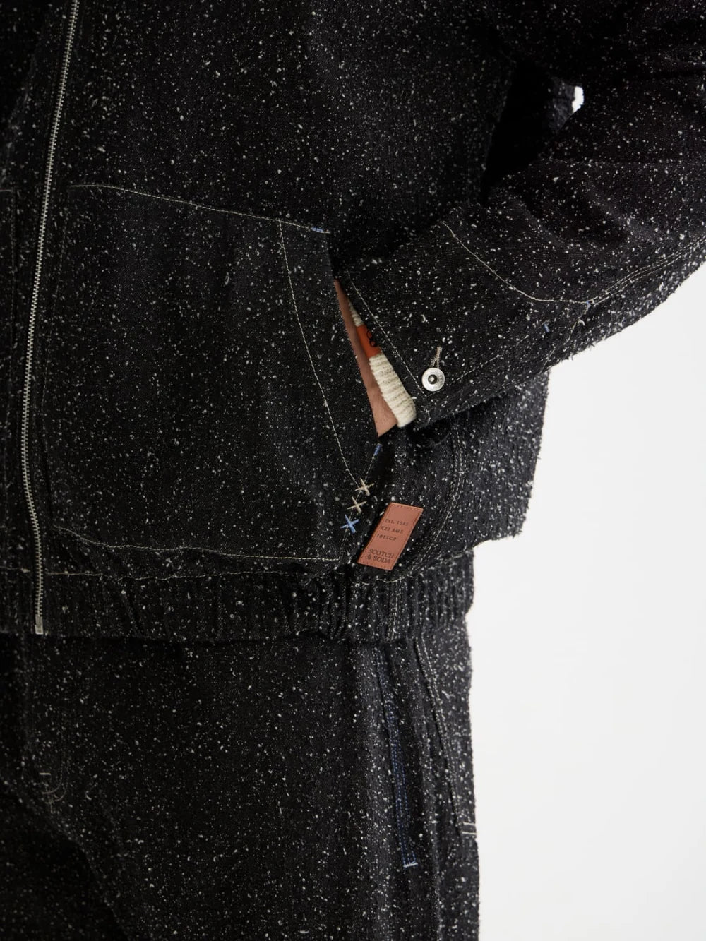 hooded-denim-jacket-black-snow detail shot by Scotch & Soda