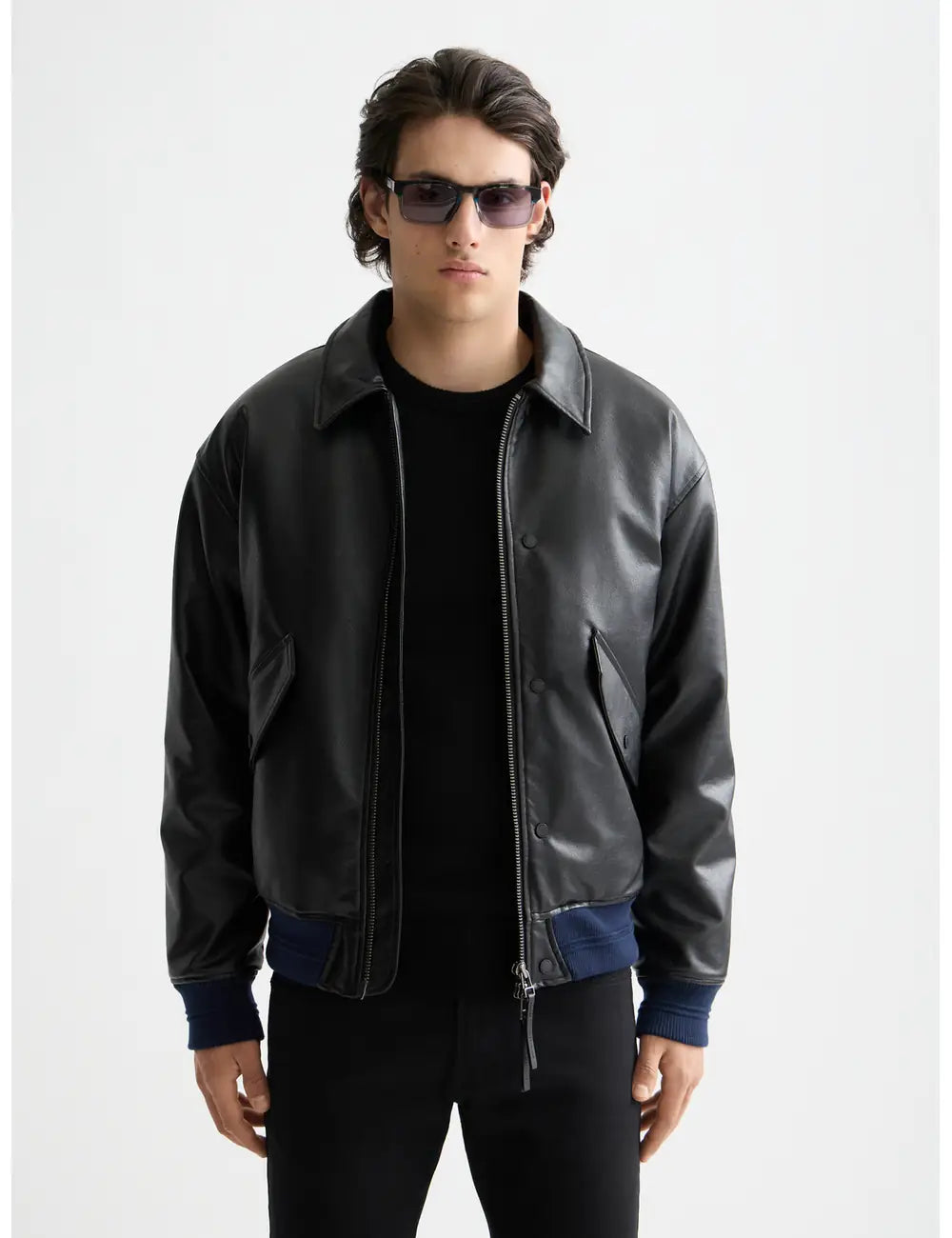 Black Faux Leather Puffer front view by Scotch & Soda