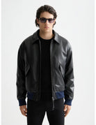 Black Faux Leather Puffer front view by Scotch & Soda