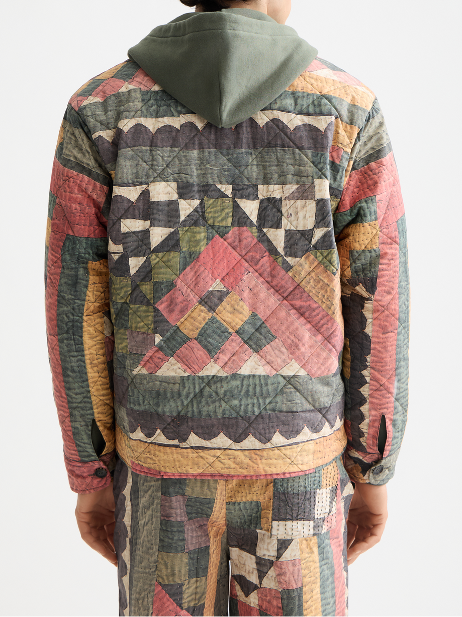 Patchwork mountain print overshirt