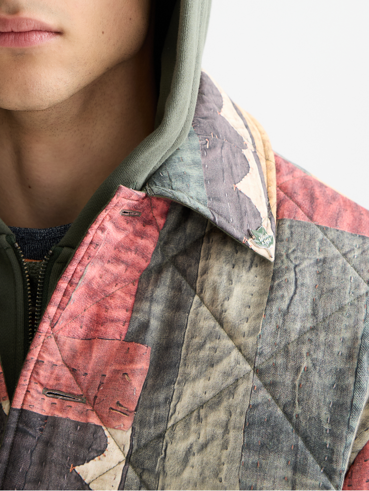 Patchwork mountain print overshirt