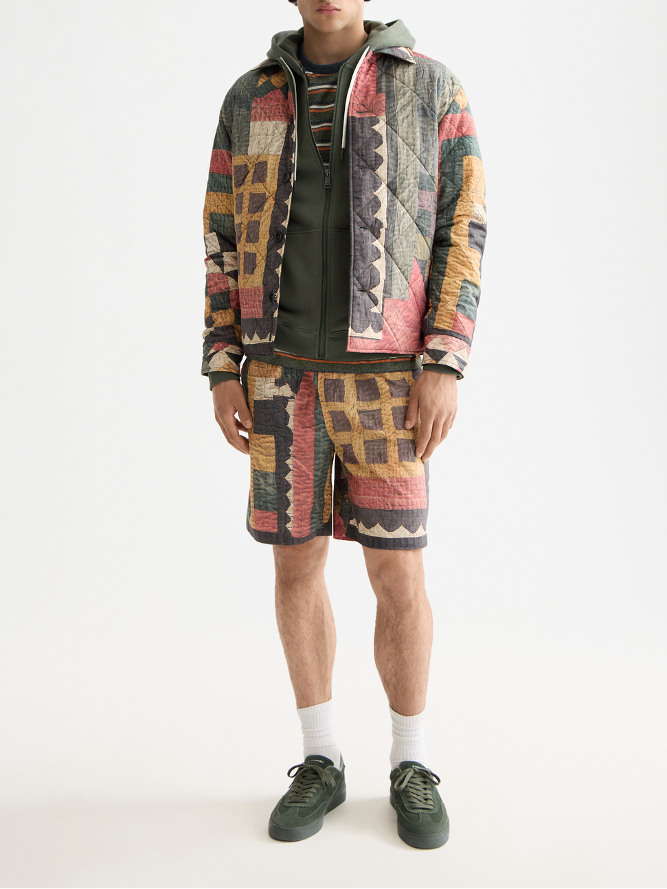 Patchwork mountain print overshirt