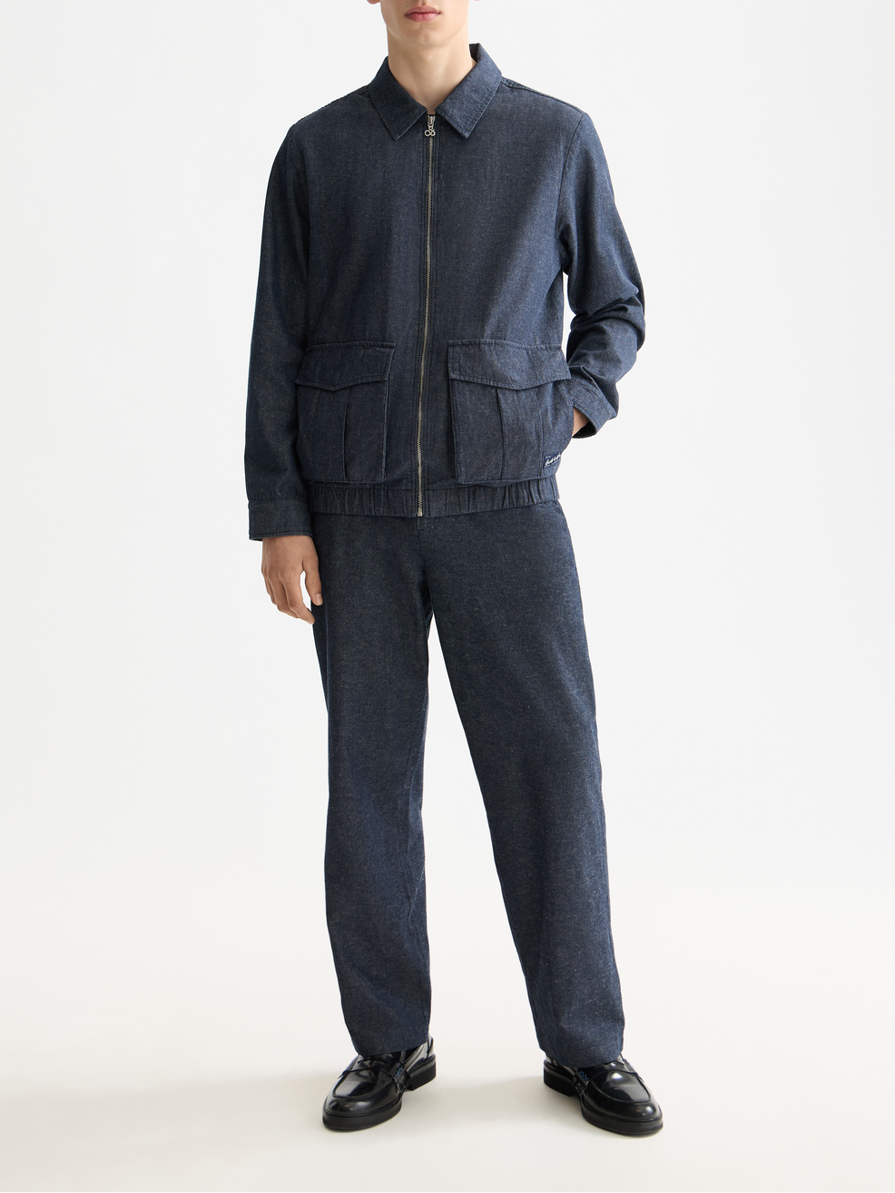 Cotton linen zip-thru twill blouson