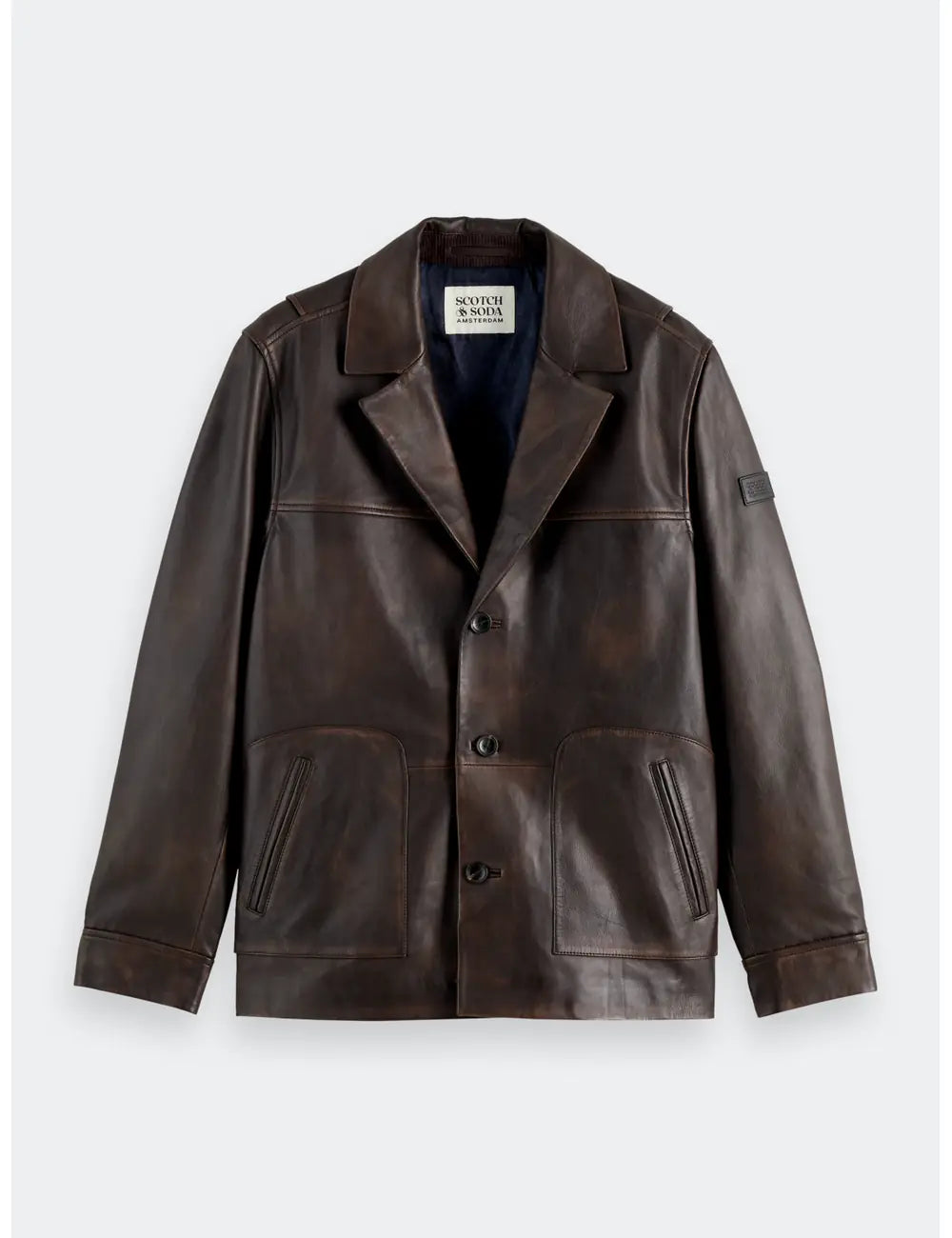 Vintage Leather Blazer Dark flat lay front view by Scotch & Soda