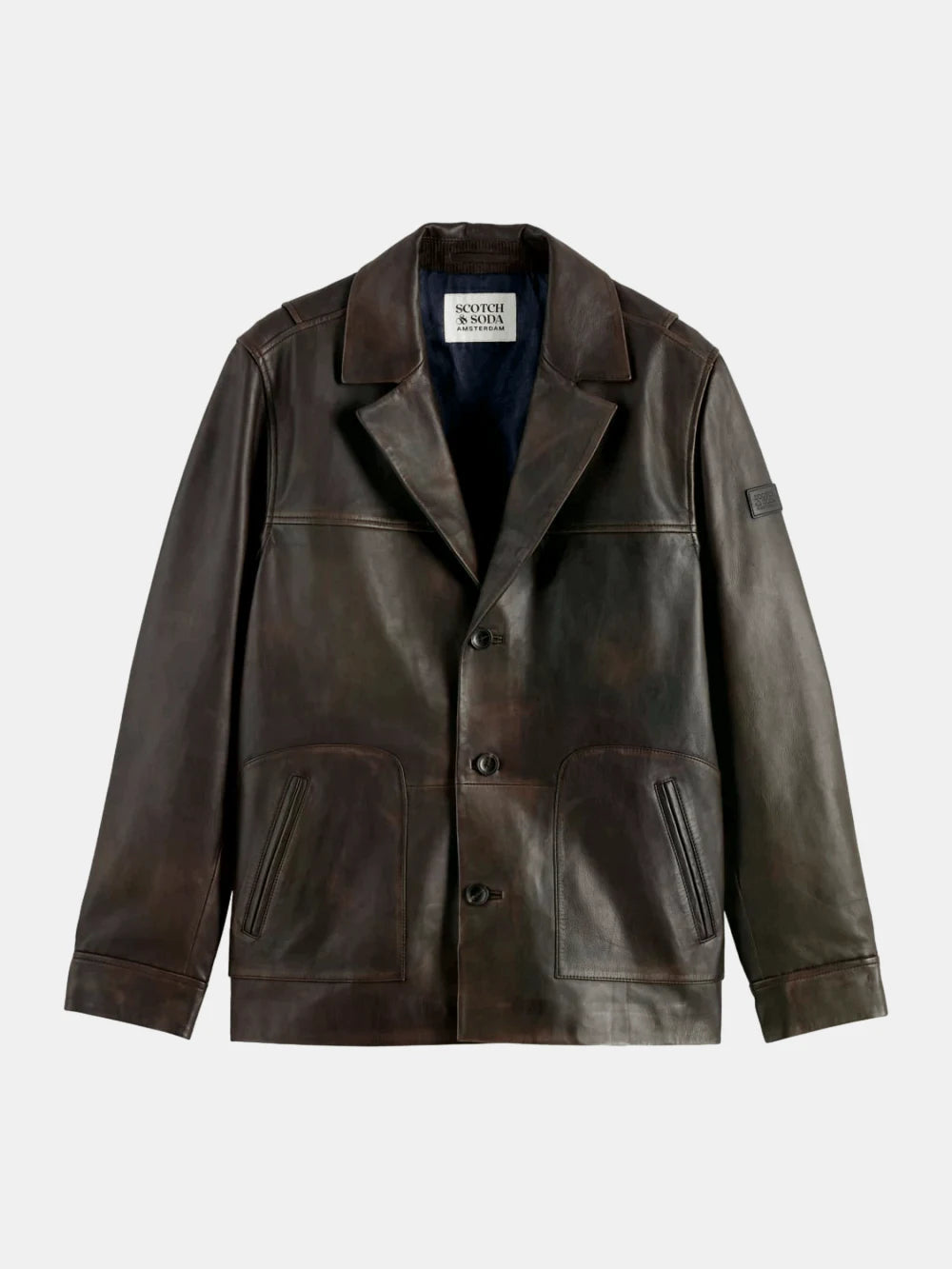 vintage-leather-blazer front view by Scotch & Soda