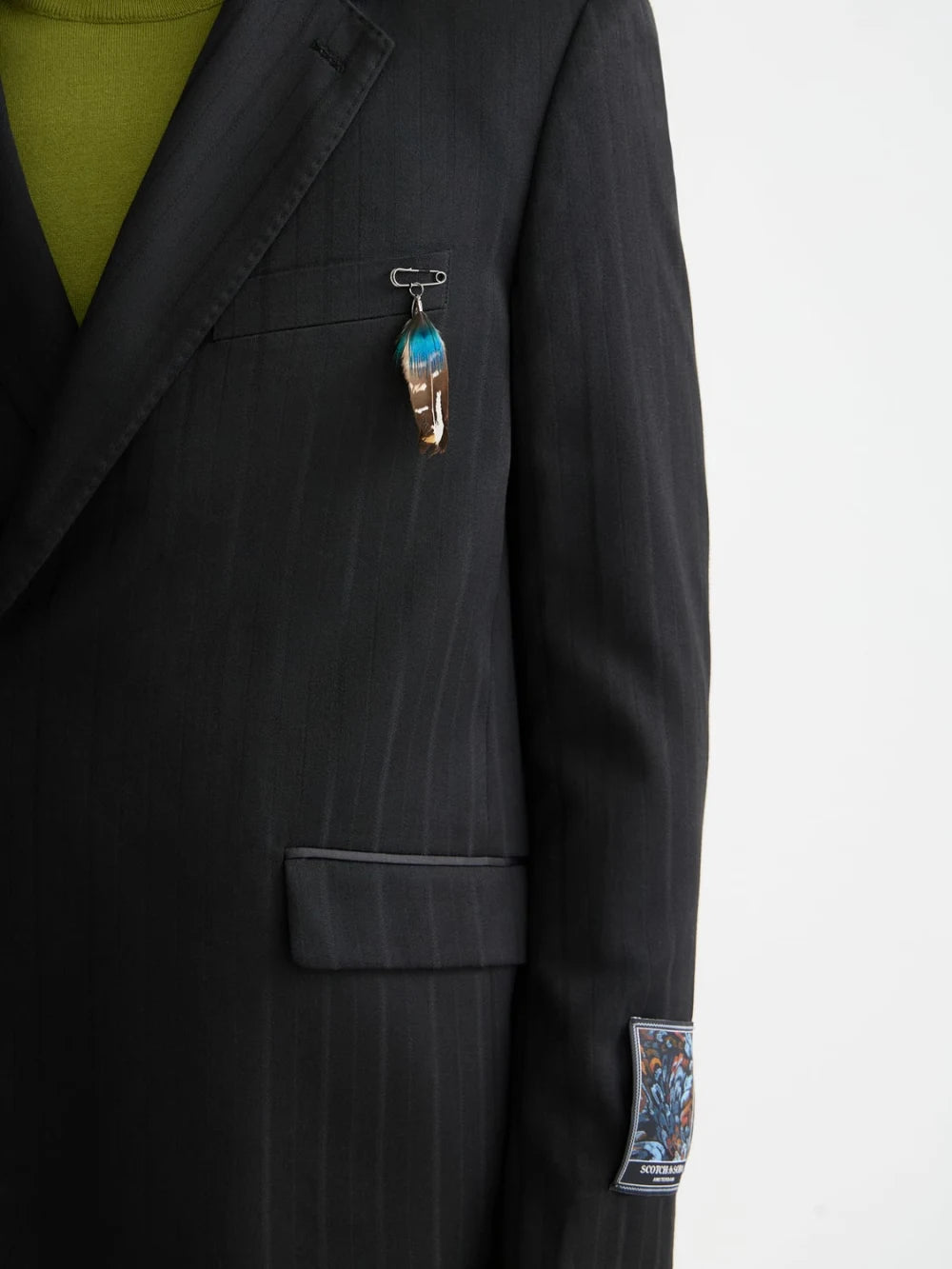 festive-double-breasted-structured-stripe-relaxed-fit-blazer detail shot by Scotch & Soda