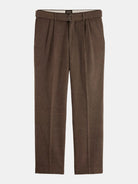 yarn-dyed-wool-blend-relaxed-straight-pleated-chino front view by Scotch & Soda
