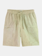 washed-nylon-blend-poplin-wide-fit-cargo-bermuda front view by Scotch & Soda