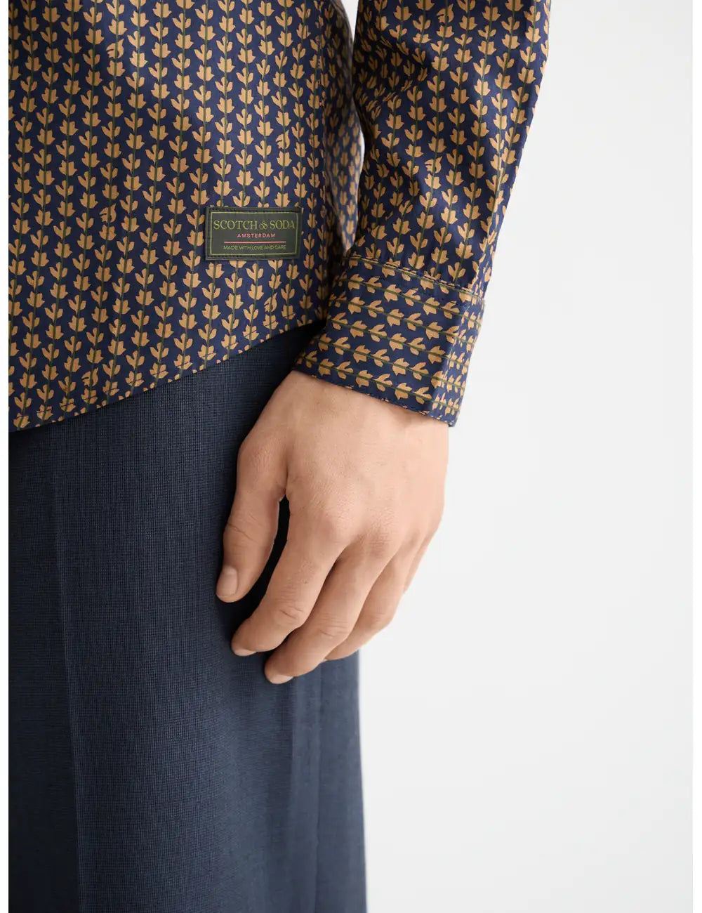 Micro AOP Slim-fit Shirt detail shot of fabric and craftsmanship by Scotch & Soda