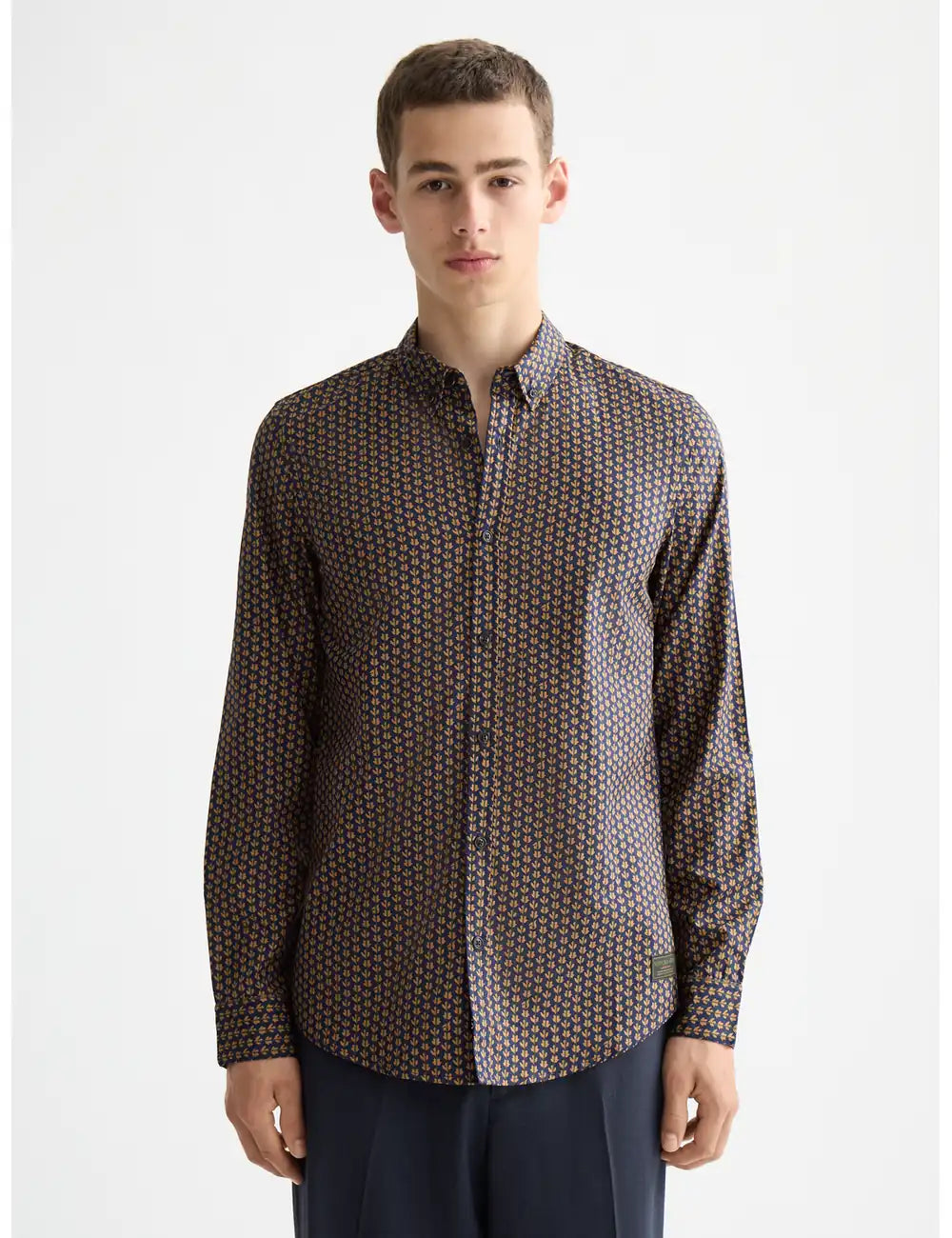 Navy Micro AOP Slim-fit Shirt front view by Scotch & Soda