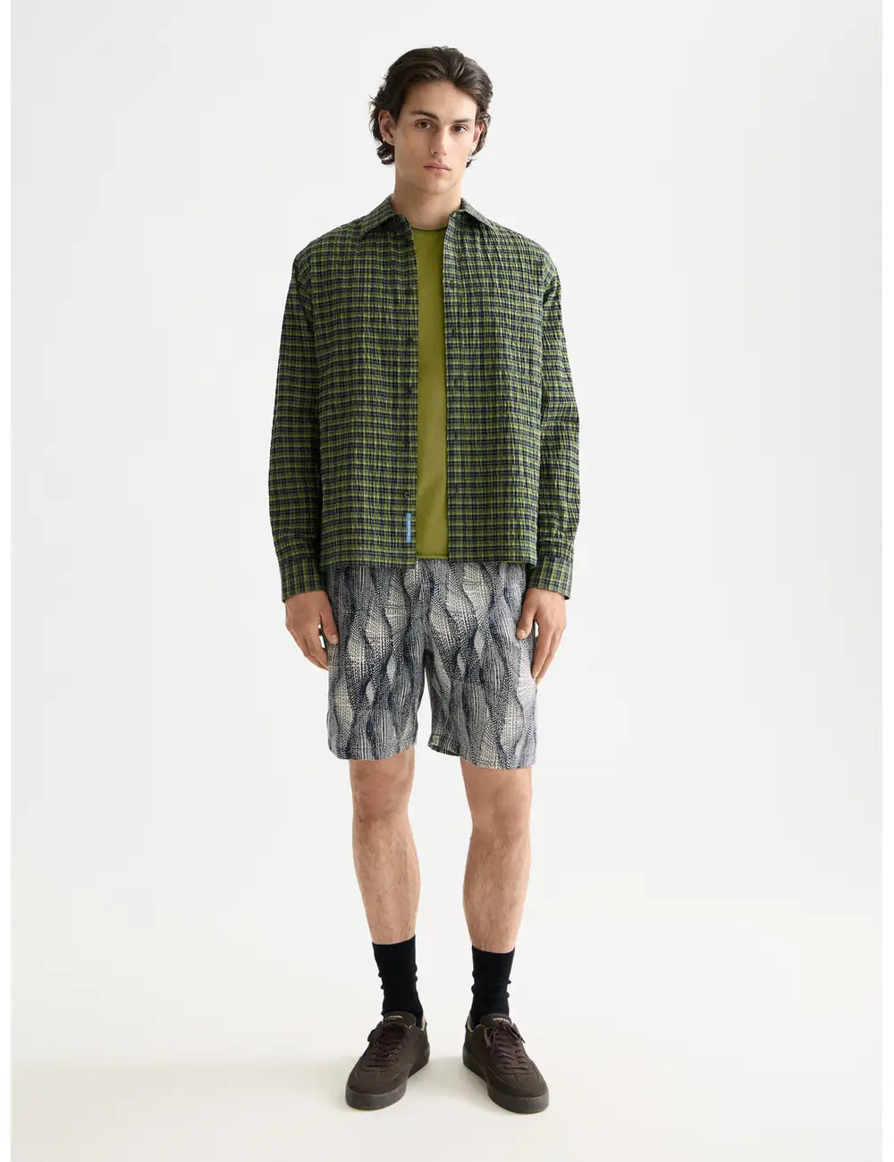 Crinkle Checked Shirt full model shot showing overall fit by Scotch & Soda