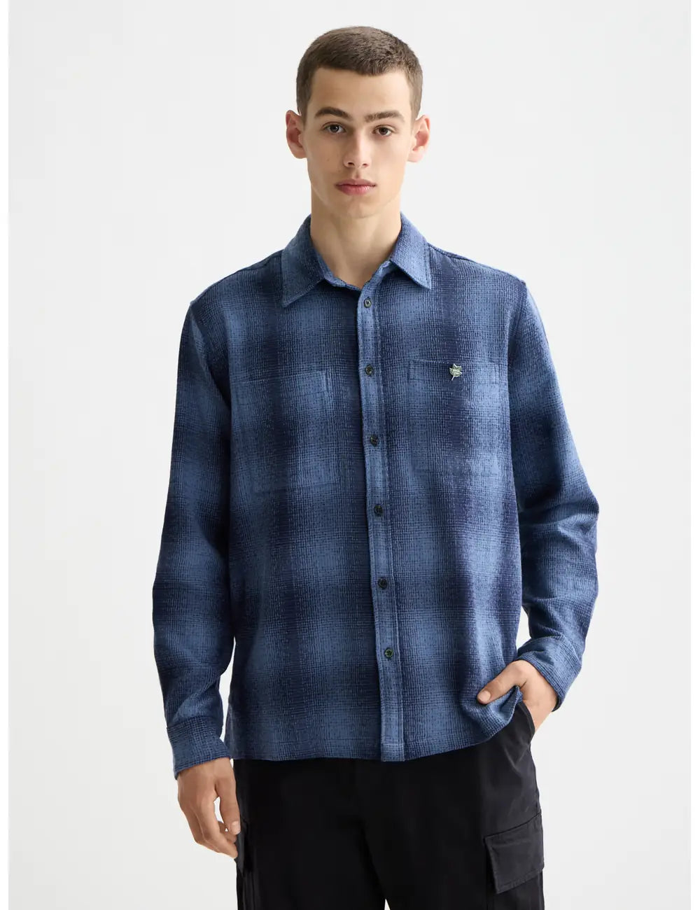 Shadow Check Shirt close-up on model showing fit and detail by Scotch & Soda