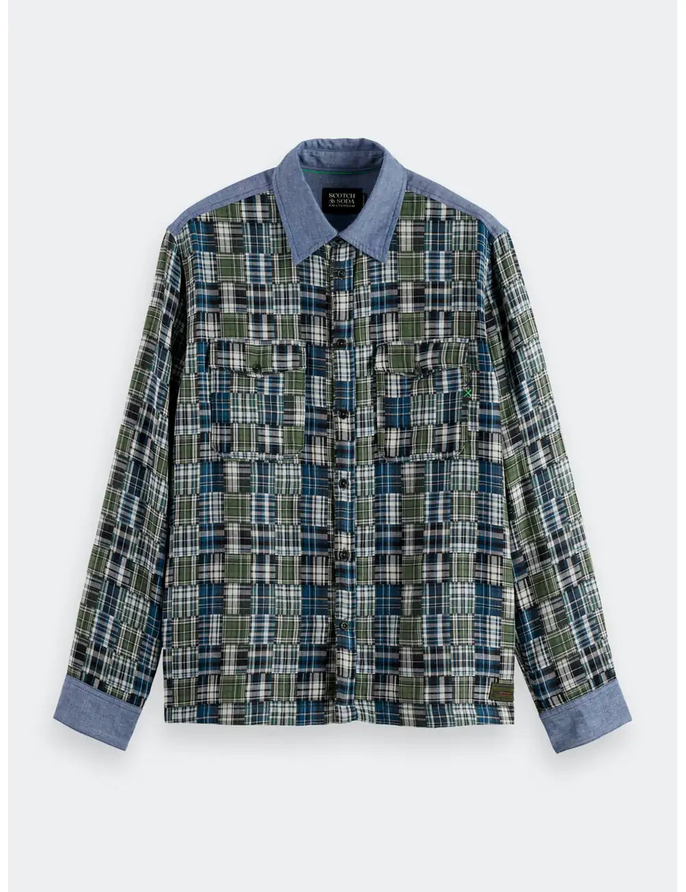 Patchwork Flannel Shirt flat lay front view by Scotch & Soda