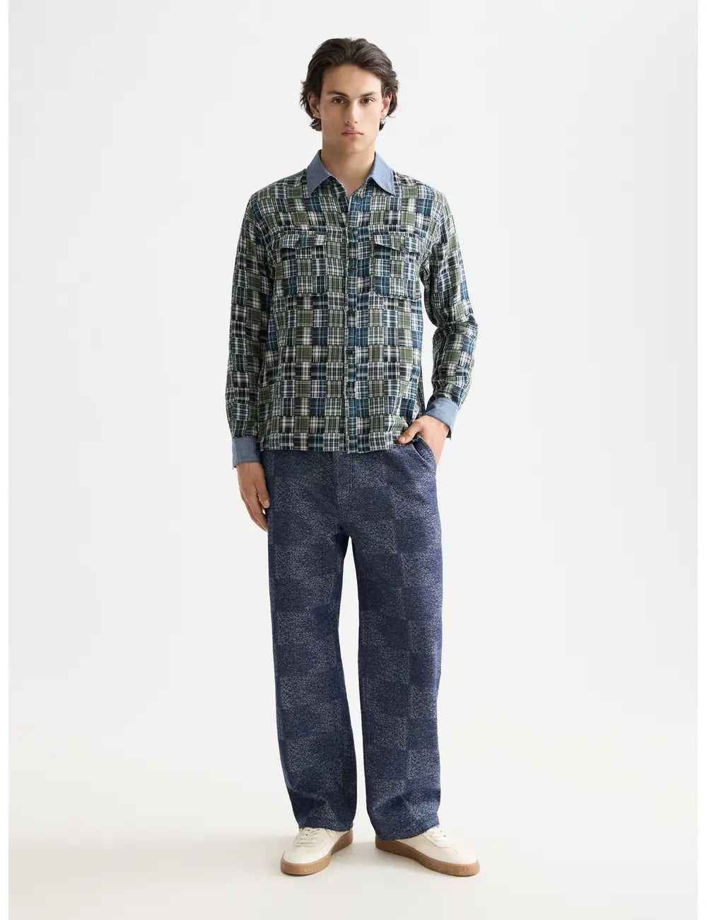 Patchwork Flannel Shirt full model shot showing overall fit by Scotch & Soda