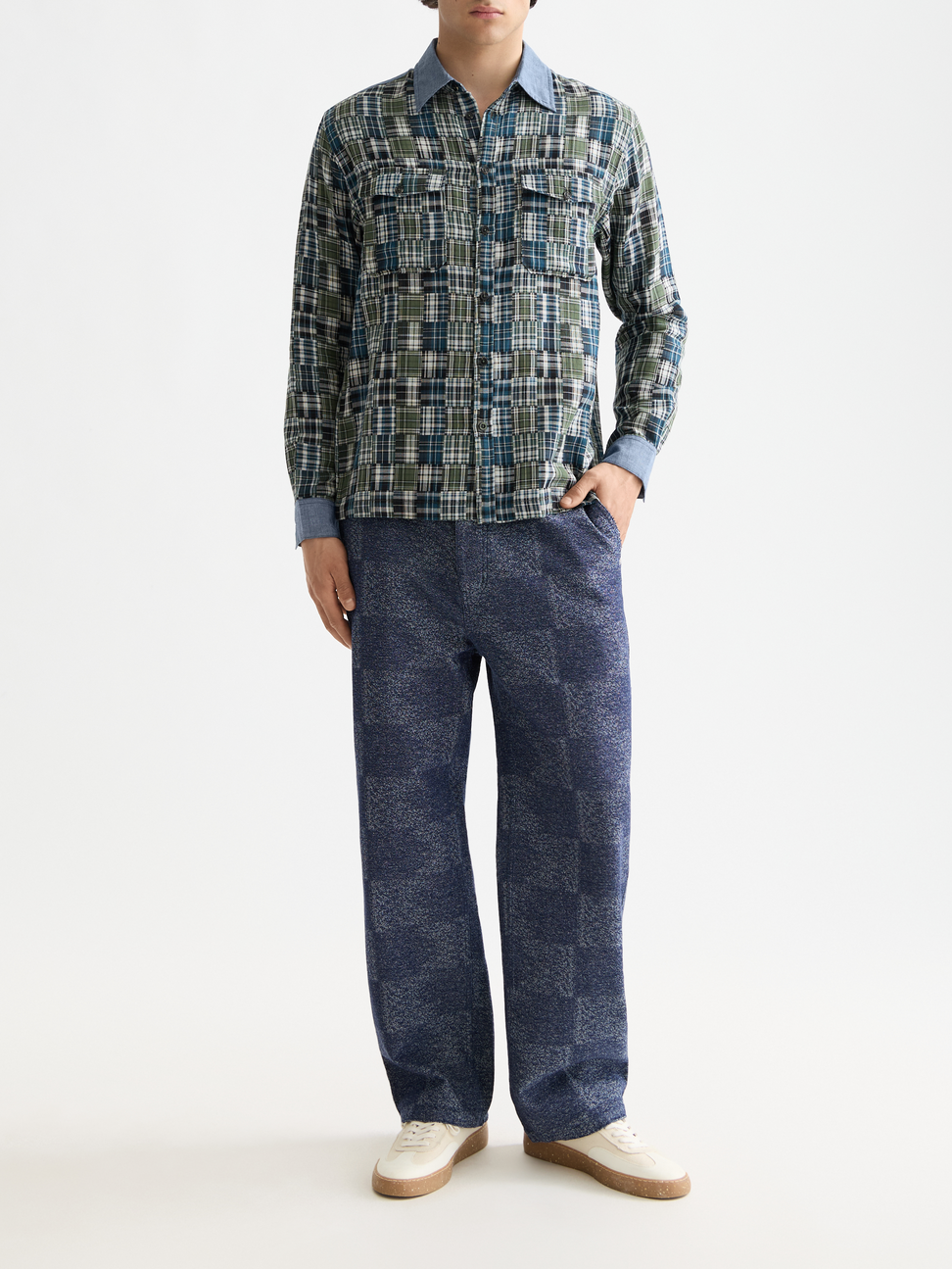 Patchwork flannel relaxed shirt