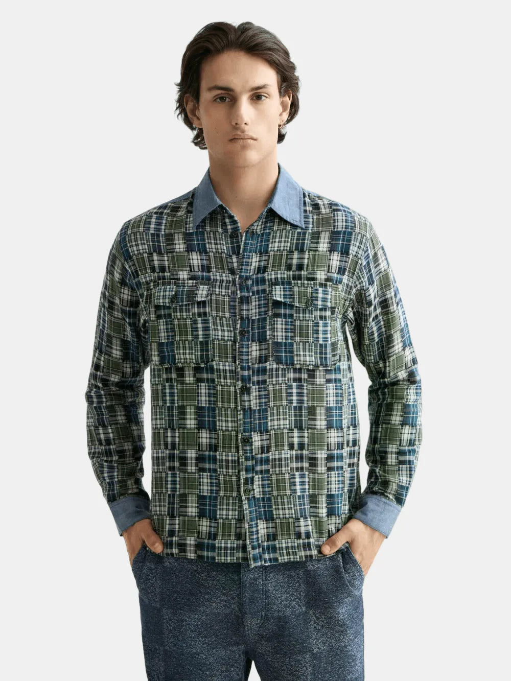 Patchwork Flannel Relaxed-Fit Shirt front view showing fit and finish by Scotch & Soda