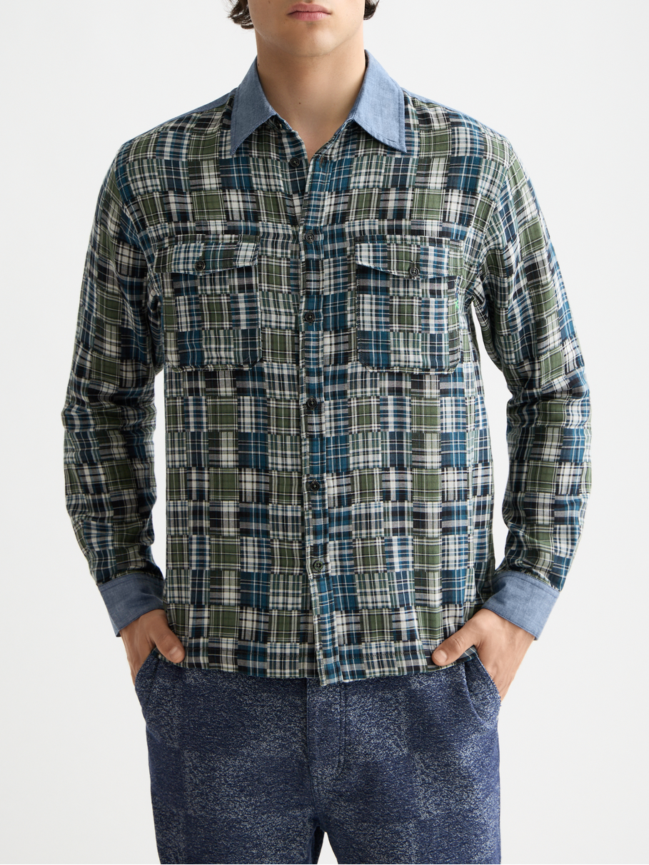 Patchwork flannel relaxed shirt