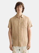 Regular Fit Short Sleeved Linen Shirt Front Close-Up - Scotch & Soda