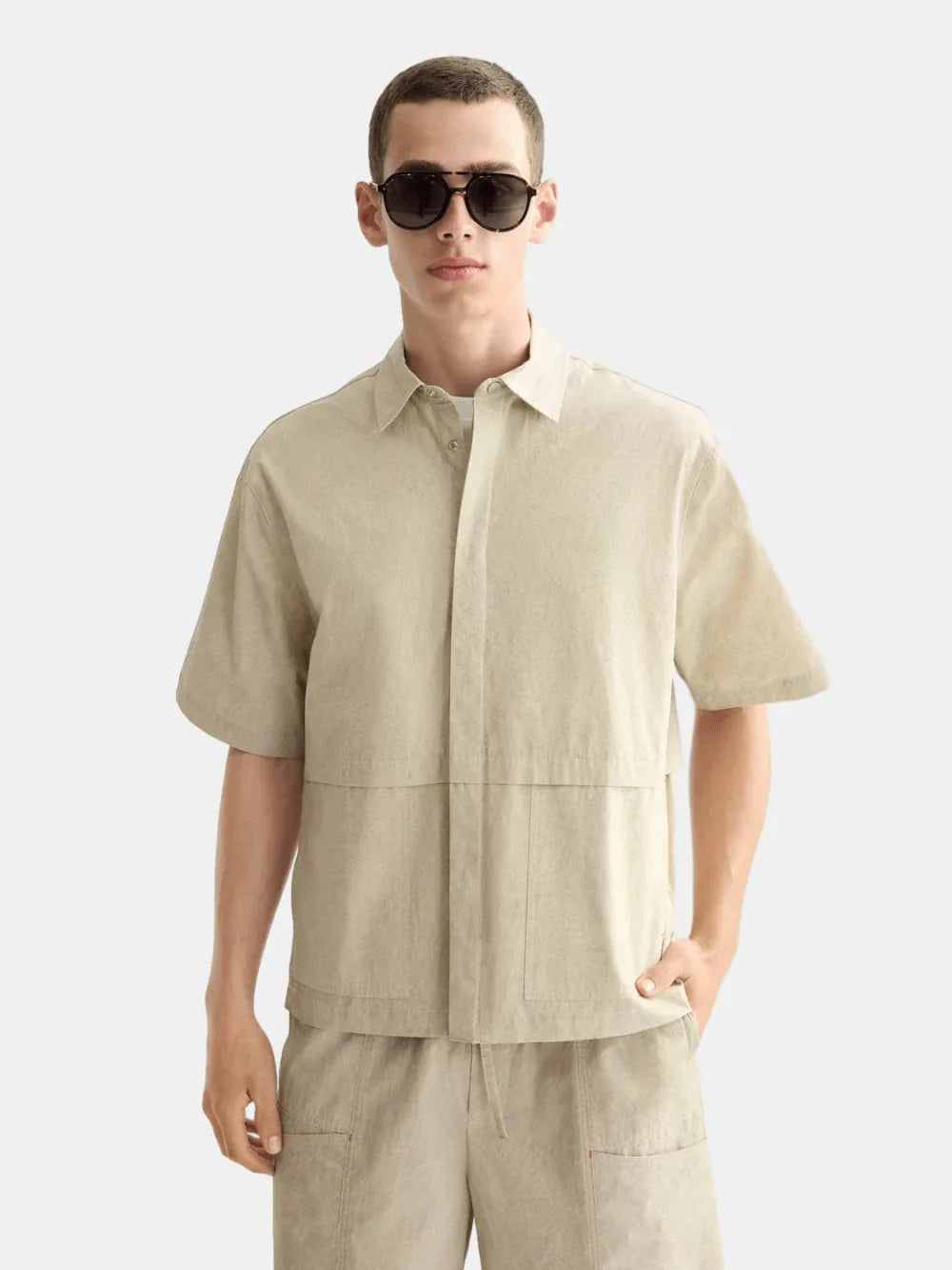 washed-layered-short-sleeved-shirt front view by Scotch & Soda