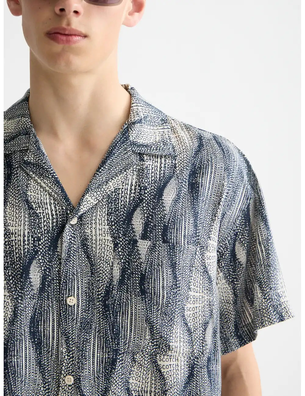 Printed Tencel Shirt close-up on model showing fit and detail by Scotch & Soda