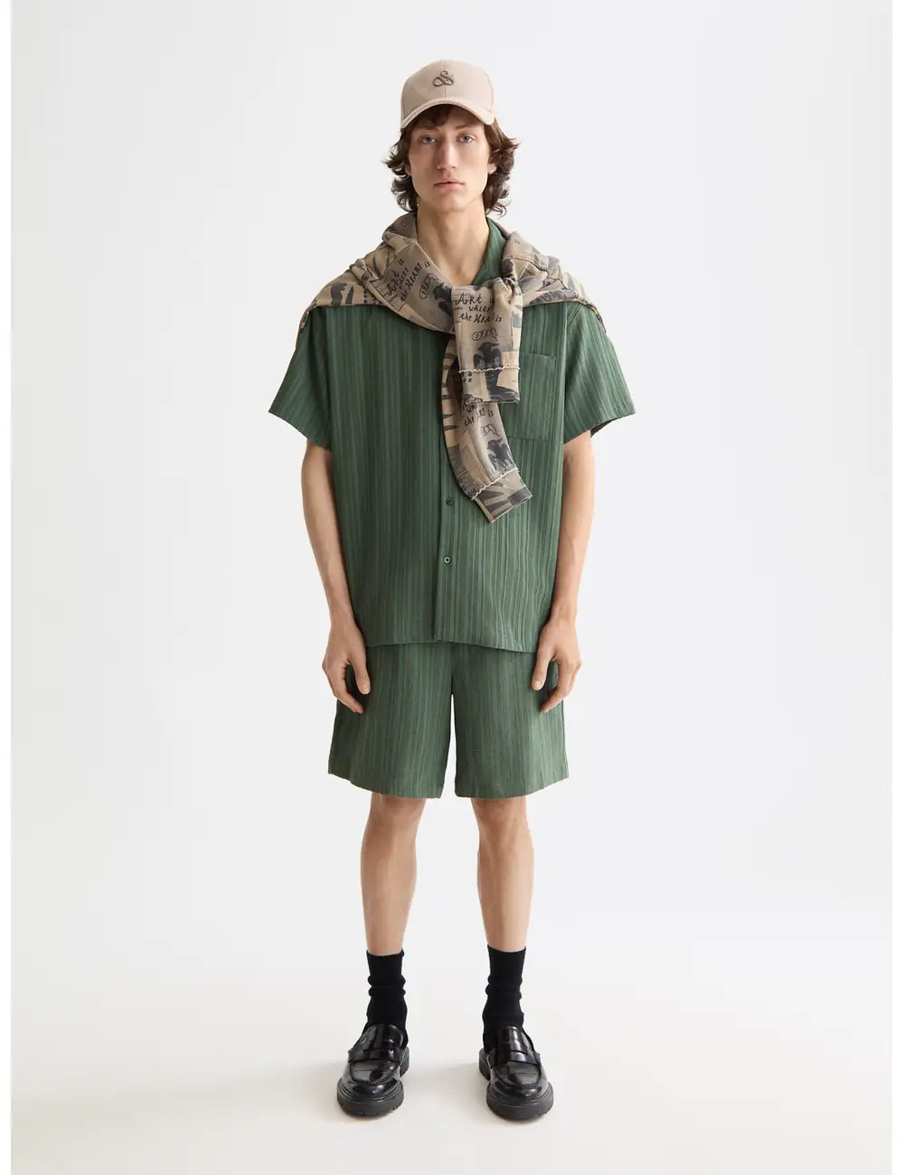 Tonal Striped Shirt full model shot showing overall fit by Scotch & Soda