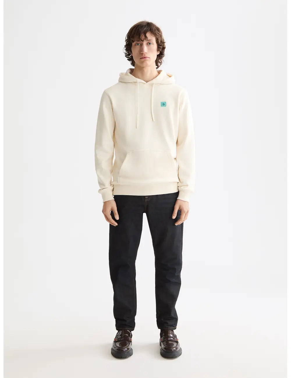 Logo Badge Hoodie full model shot showing overall fit by Scotch & Soda