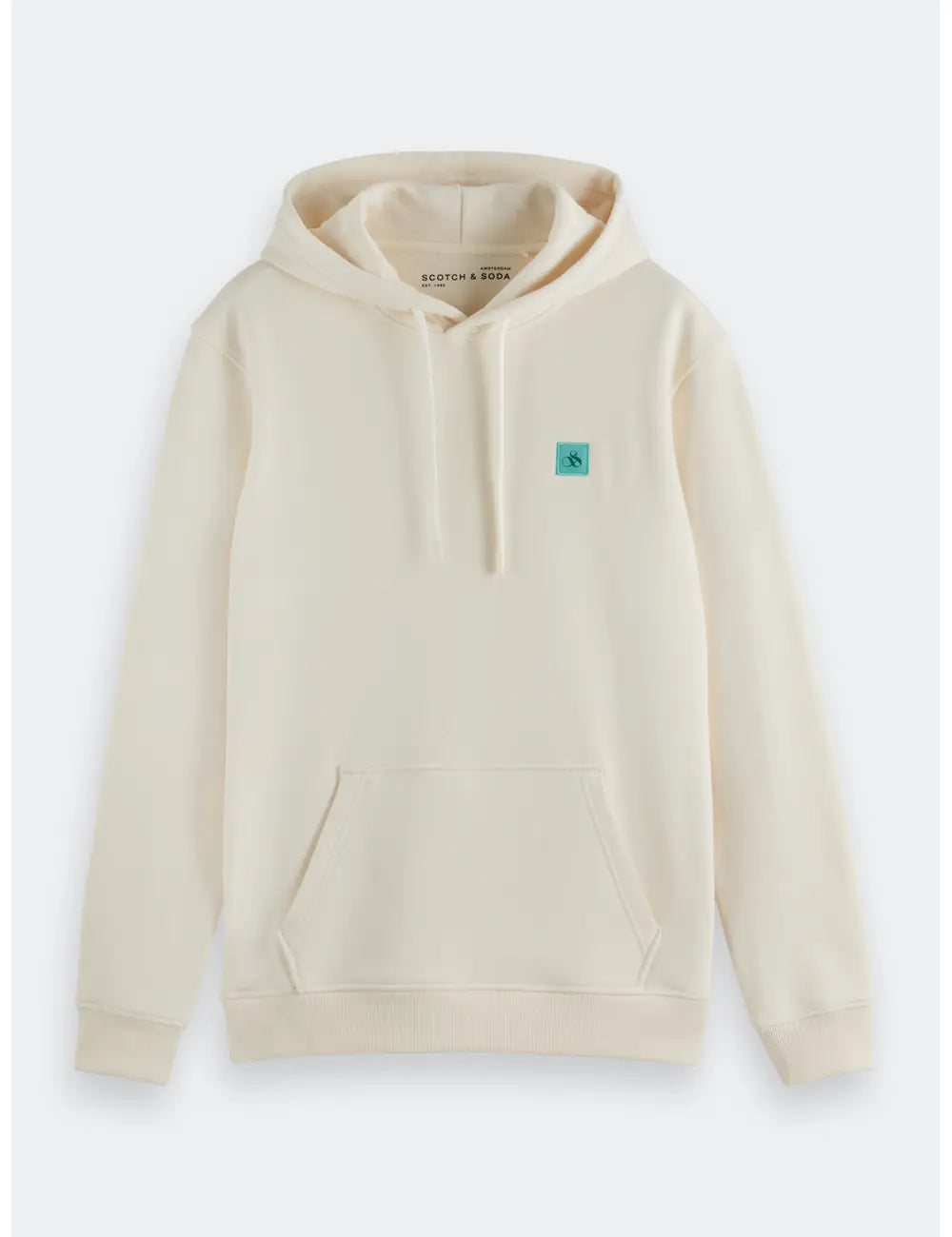 Logo Badge Hoodie flat lay front view by Scotch & Soda