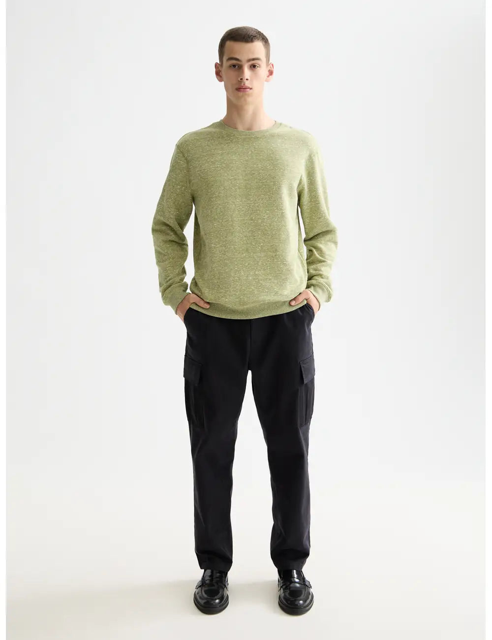 Melange Crew Sweatshirt full model shot showing overall fit by Scotch & Soda