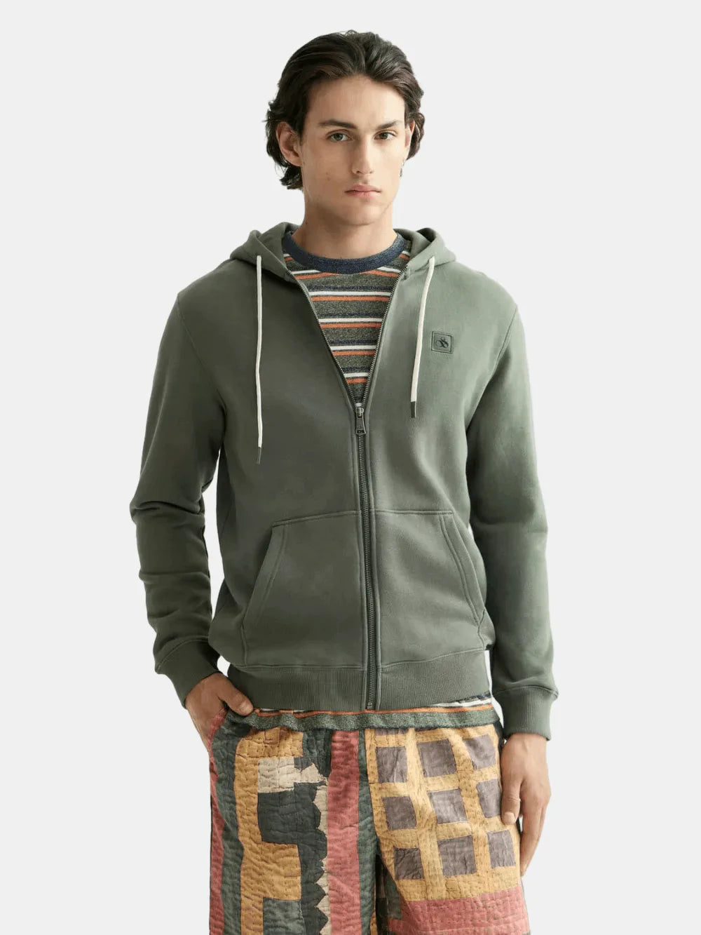 full-zip-logo-hoodie front view by Scotch & Soda