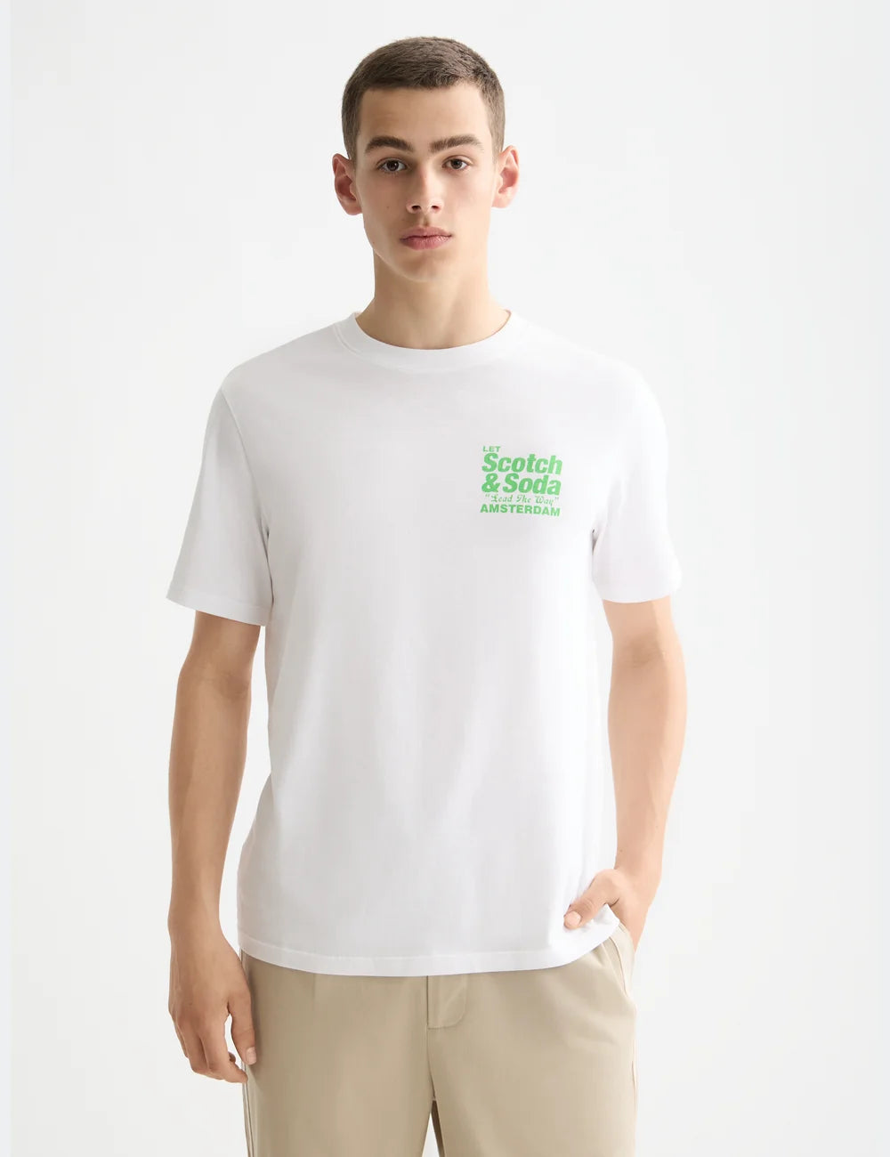 Regular Fit T Shirt close-up on model showing fit and detail by Scotch & Soda