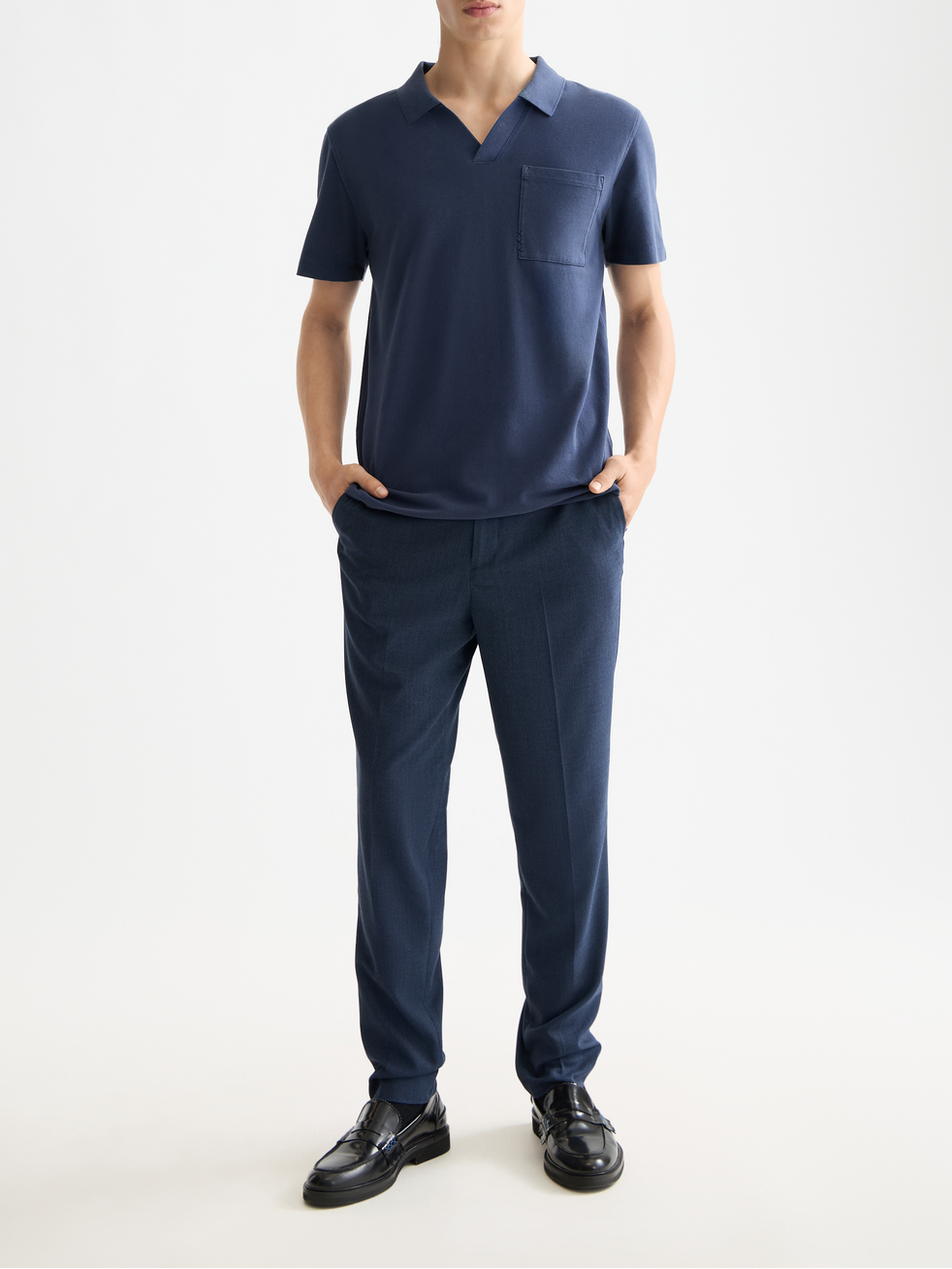 Garment-dyed pique relaxed fit pocket polo