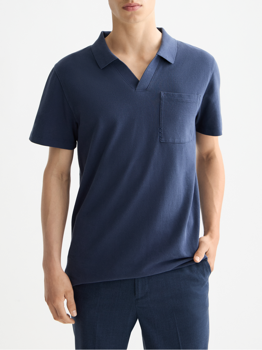 Garment-dyed pique relaxed fit pocket polo