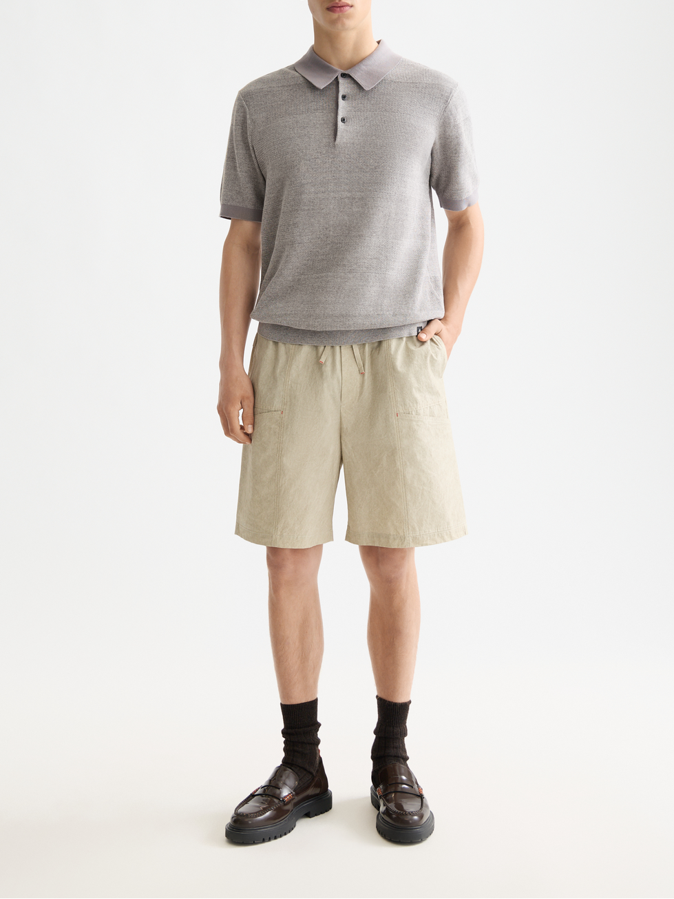 Knitted tonal striped polo
