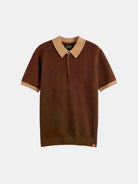 Knitted Tone On Tone Striped Regular Fit Polo front view showing fit and finish by Scotch & Soda