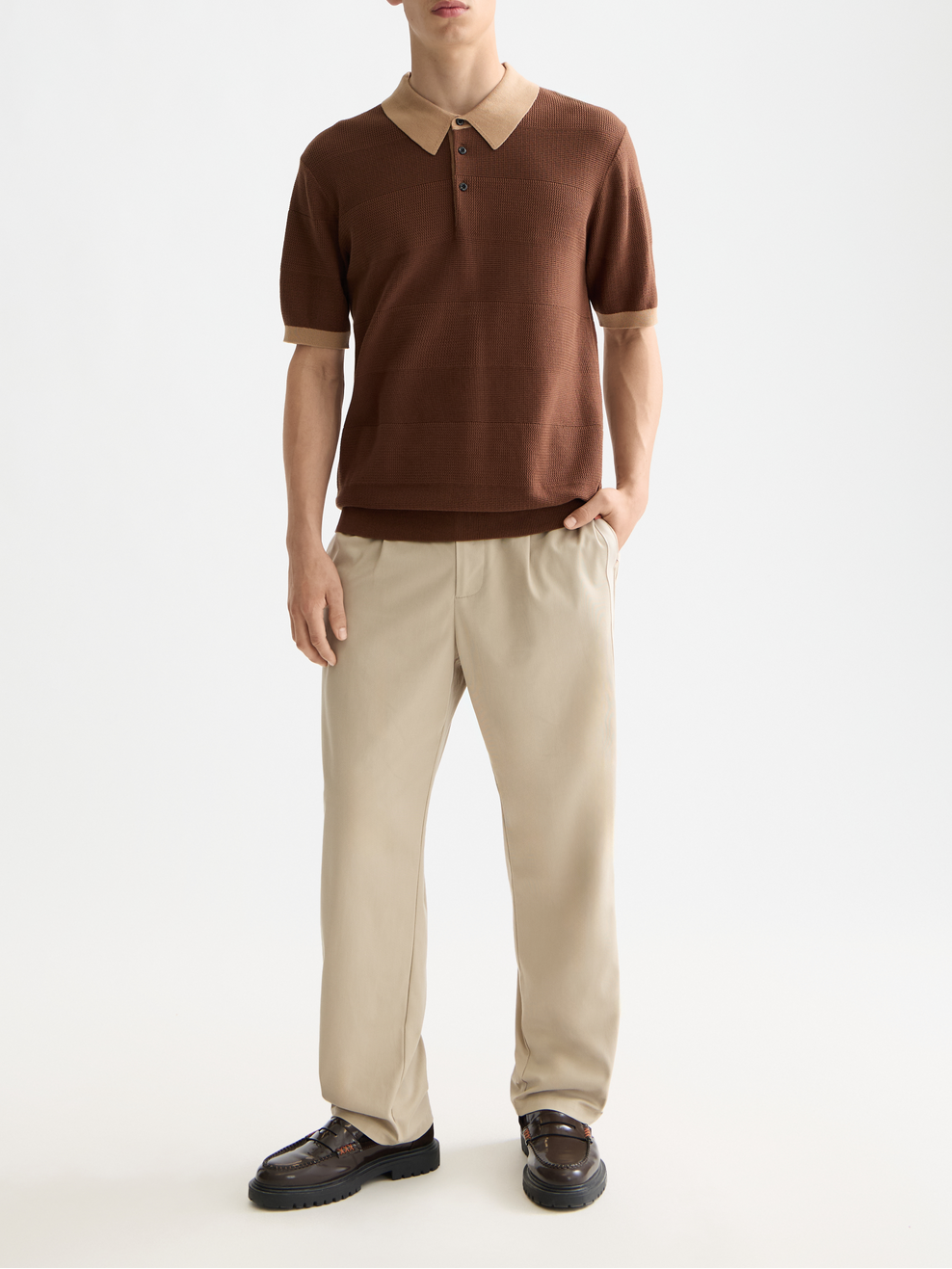 Knitted tonal striped polo