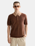 Knitted Tone On Tone Striped Regular Fit Polo front view showing fit and finish by Scotch & Soda