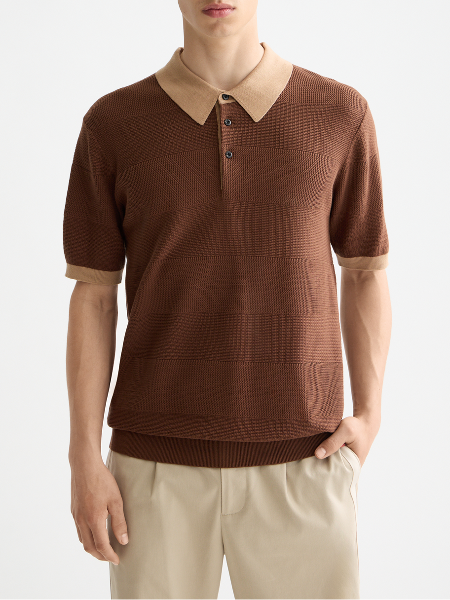 Knitted tonal striped polo