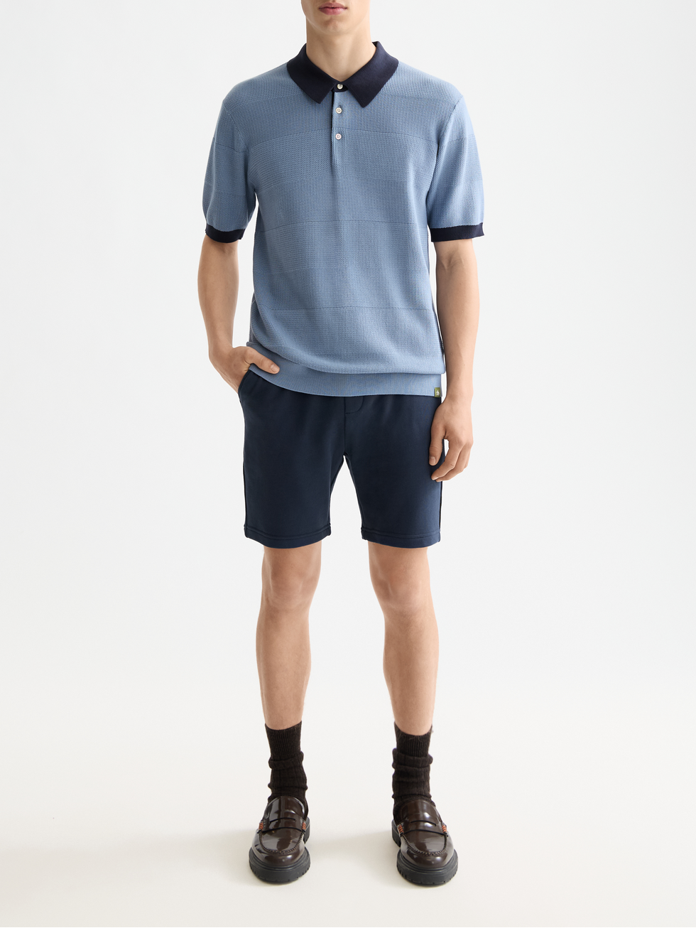 Knitted tonal striped polo