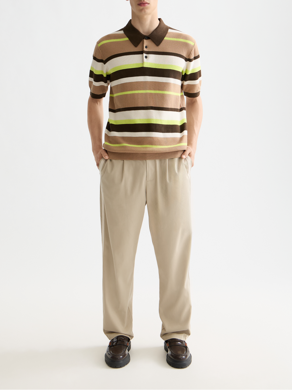 Knitted striped regular polo