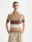 Knitted Degrade Polo close-up on model showing fit and detail by Scotch & Soda