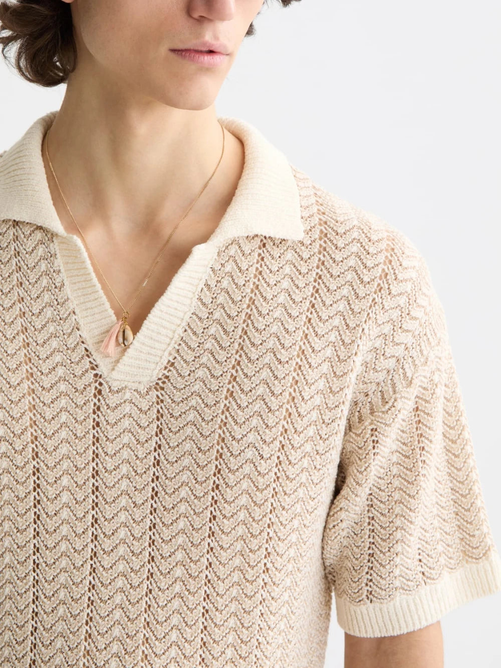 open-structured-knitted-v-neck-polo detail shot by Scotch & Soda